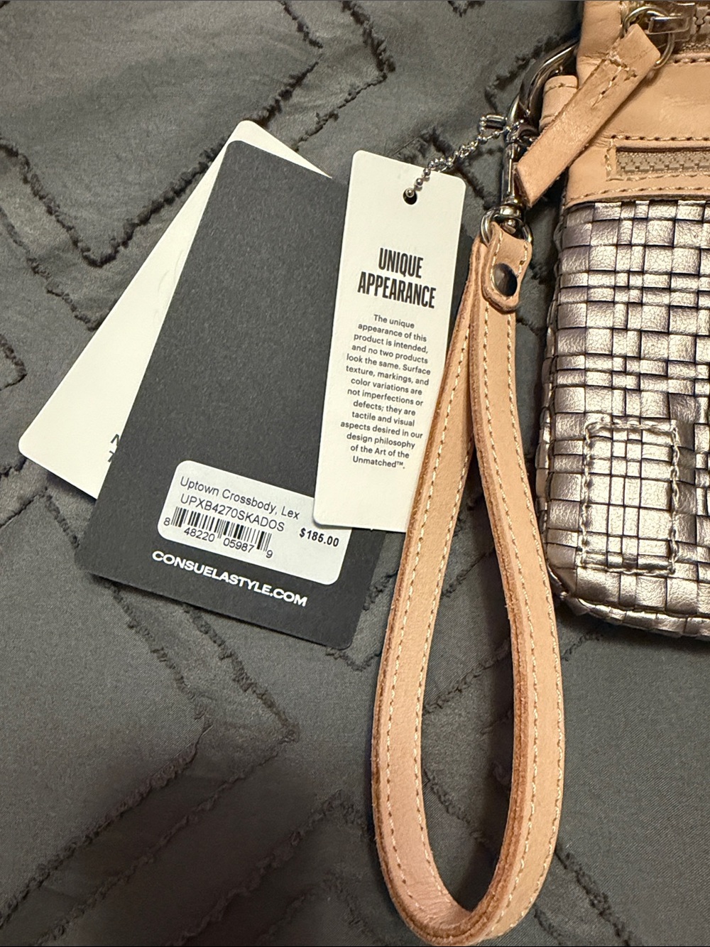 Consuela Uptown Lex Silver Woven Crossbody with Black & Green Strap - Picture 3 of 7